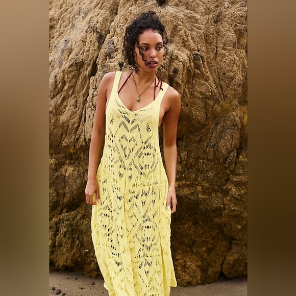 FP Beach Other - FP Beach Bianca Midi Yellow Crochet Beach Cover-Up Dress Medium Free People